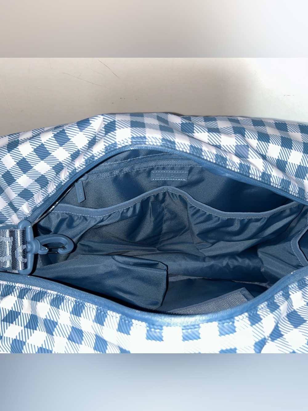 Calpak Luka Duffel French Blue Gingham - Picture 10 of 14